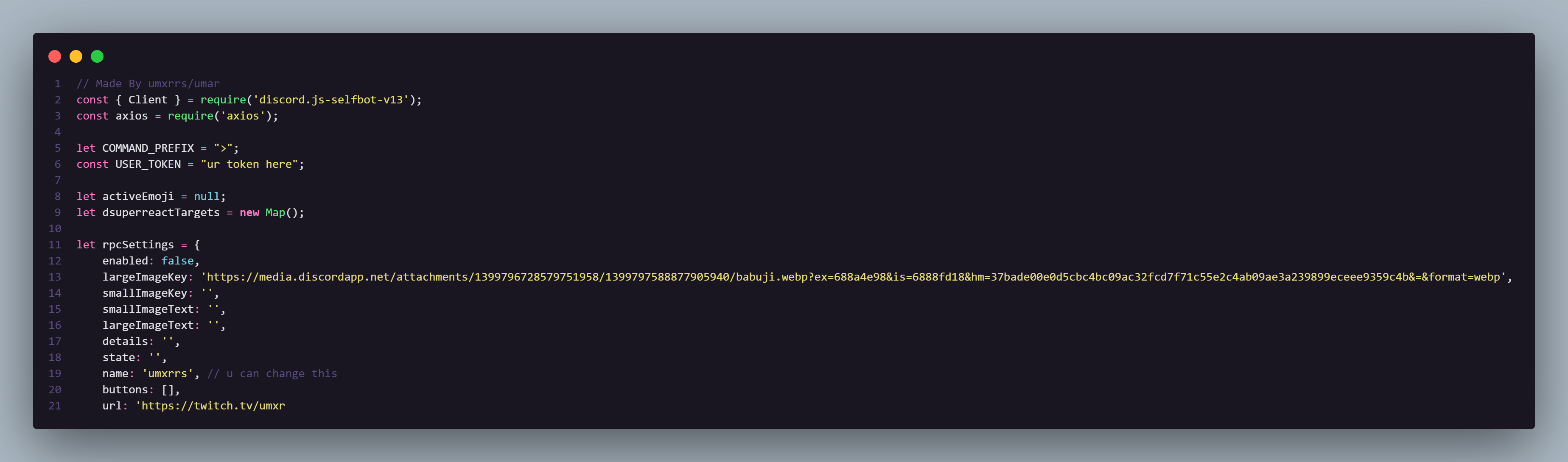 Node.js SelfBot Screenshot